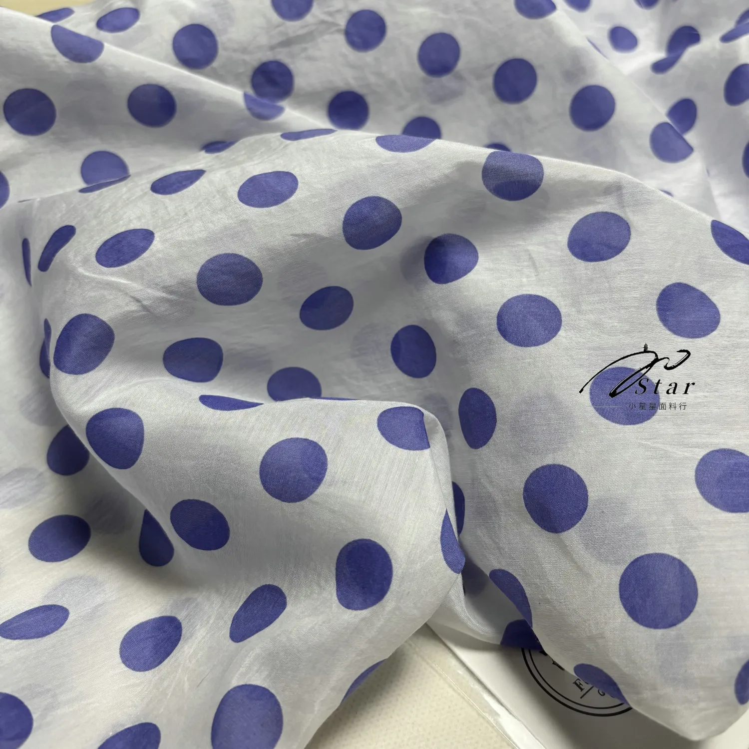 Light Blue Background Blue Purple Polka Dot Micro Transparent Silk Cotton Fabric Silkworm Silk Cotton Soft Shirt Dress Fabric
