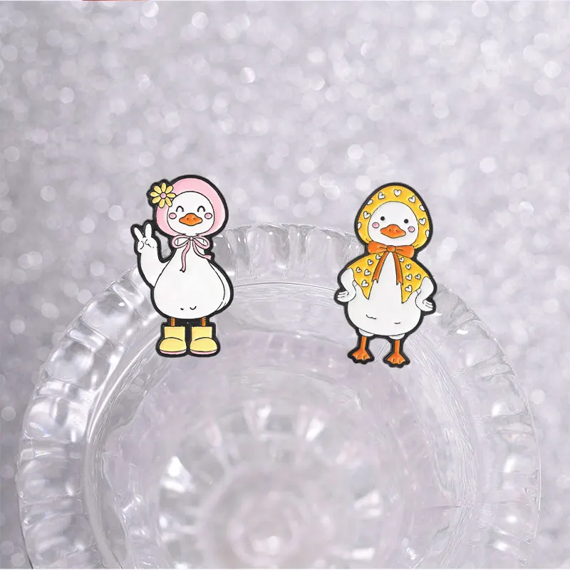 Cartoon Animal Badge Black White Cat Tea Mouse Raccoon Enamel Pin Judge Lawyer Duck Toast Breakfast Brooch Accessories Gift