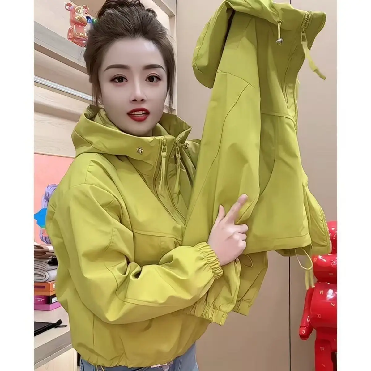 

Stormtrooper Jacket Women Spring Autumn Fashion Hooded Short Zipper Jackets Casual Loose Basic Coat Female Windbreaker Outwear