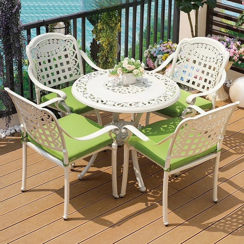 Weatherproof Cast Aluminum Outdoor Dining Set Foldable Patio Table Chair With Removable Cushion For Backyard Garden Balcony Cafe