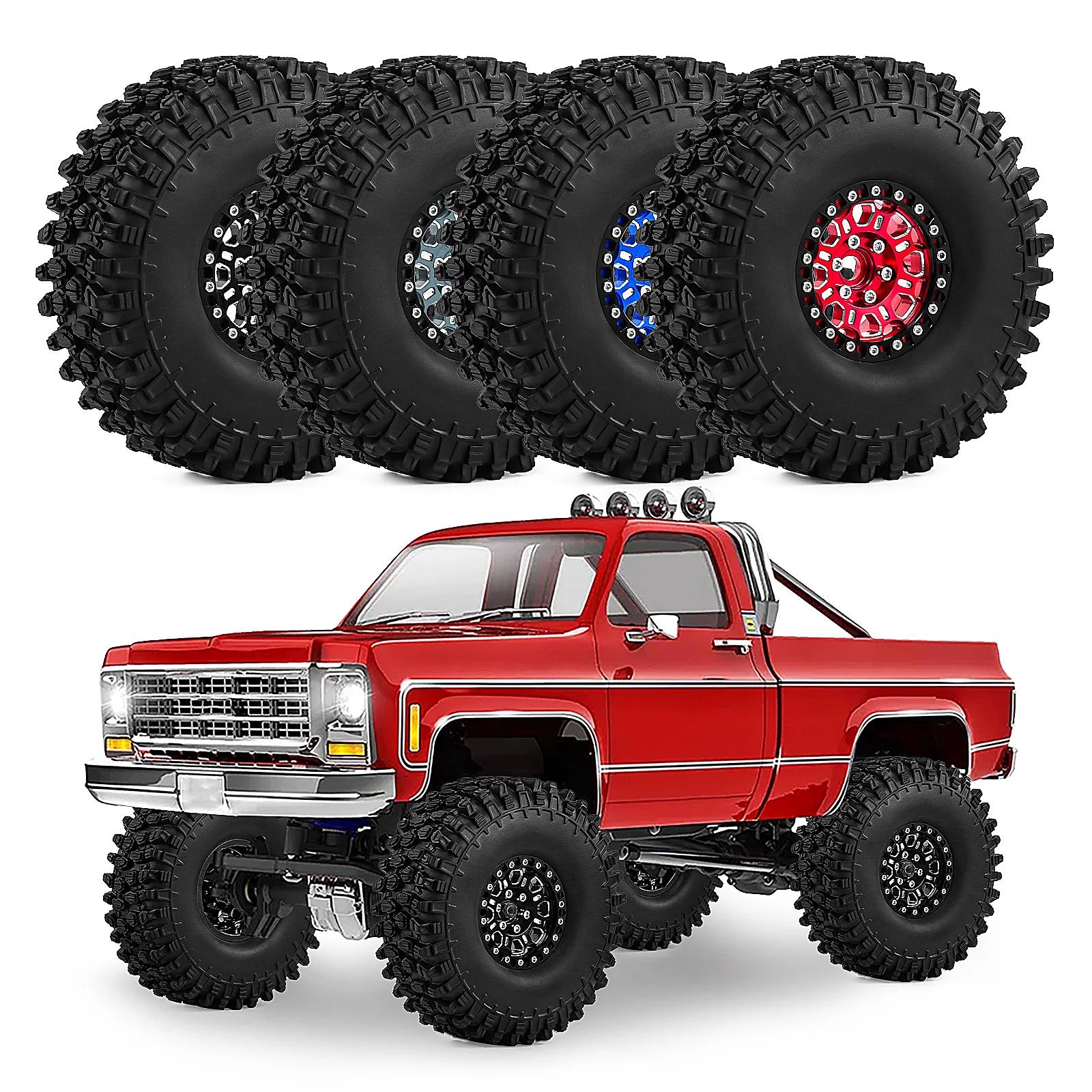 

Комплект из 4 колесных дисков с бедлок-системой и шинами 1.9 дюйма для радиоуправляемых краулеров 1/10: Axial SCX10 II 90046, III, AXI03007 Pro, TRX4, TRX6 Gen7/8, D90, MST