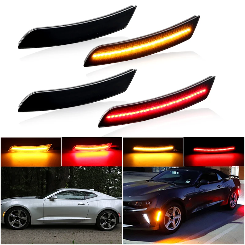 4Pcs Car Front Rear Bumper LED Side Marker Turn Signal Light White For Chevrolet Camaro LS LT SS ZL1 Yellow Red Accessories