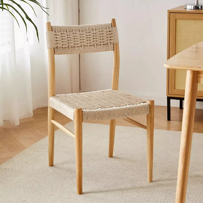 

Modern Solid Wood Stool,Home Living Room Chair,Woven Backrest Chair,Creative Dining Chairs,Mobile Leisure Seat,Nordic Furniture