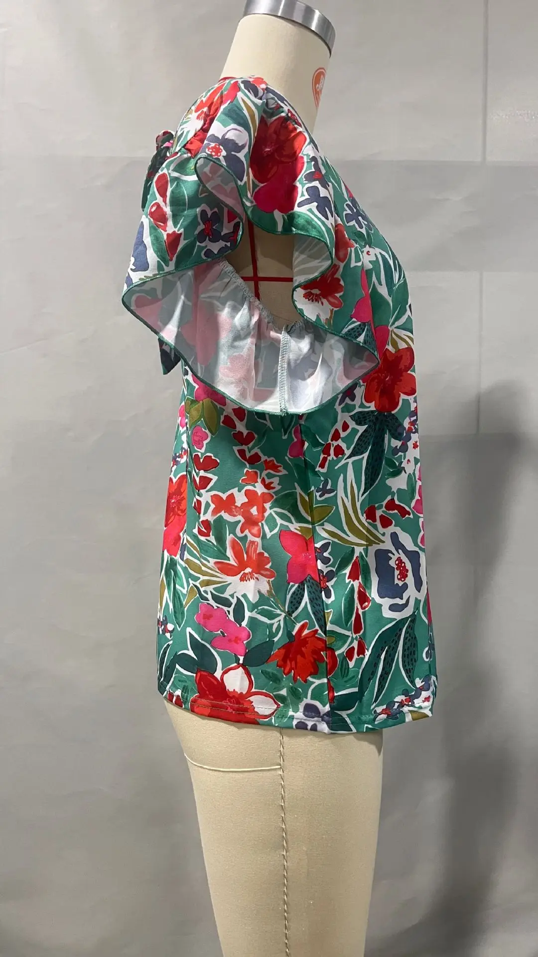 2024 Summer Cross Border New Lotus Leaf Sleeve Printed Top With Bow Design Comfortable, Casual And Fresh T-shirt