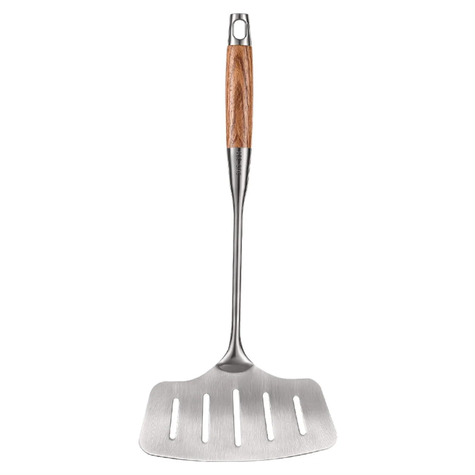 

LFGB Certification 304 Stainless Steel Cooking Spatula Solid Wood Handle and Leakage Design Fish Turner Family Stiring Shovel