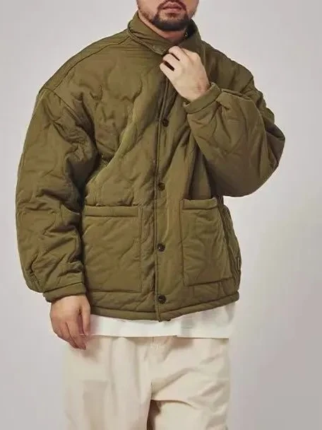 

Casual Long Sve Cotton Jaet Youth Faion Warmth Outerwear for Men Loose Fit Classic Collar Button Closure