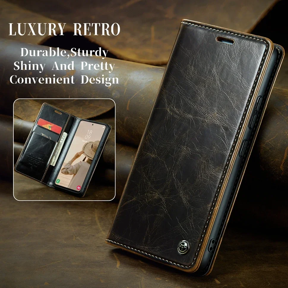 Vintage Smooth Leather Flip Stand Wallet Case for Samsung Galaxy A55 A35 A25 A15 A54 A53 A52 A51 A34 5G Magnetic Card Slot Cover