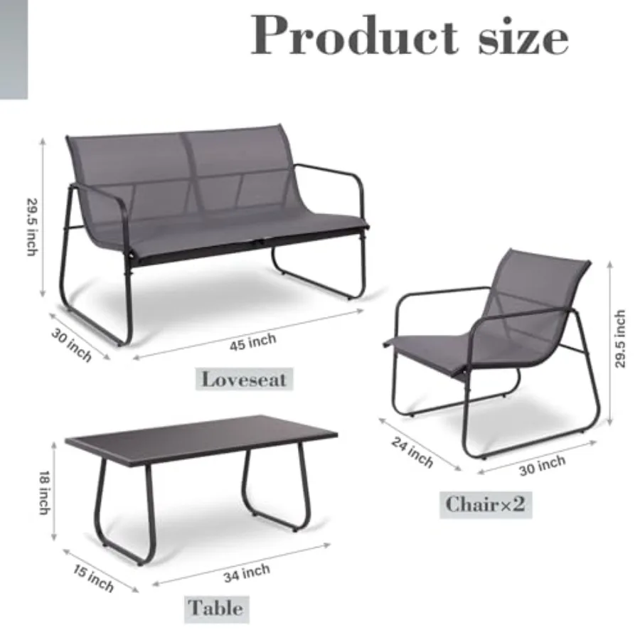 مجموعة أثاث الفناء الخارجي مكونة من 4 قطع لمساحات حمام السباحة والحديقة والمساحات على سطح السفينة تتميز بطاولة قهوة زجاجية باللون الرمادي المنقط
