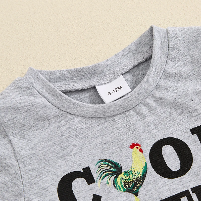 Little Boys Summer Farm Outfits Short Sleeve Letter Print Tops and Chicken Tractor Print Shorts Sets image 2