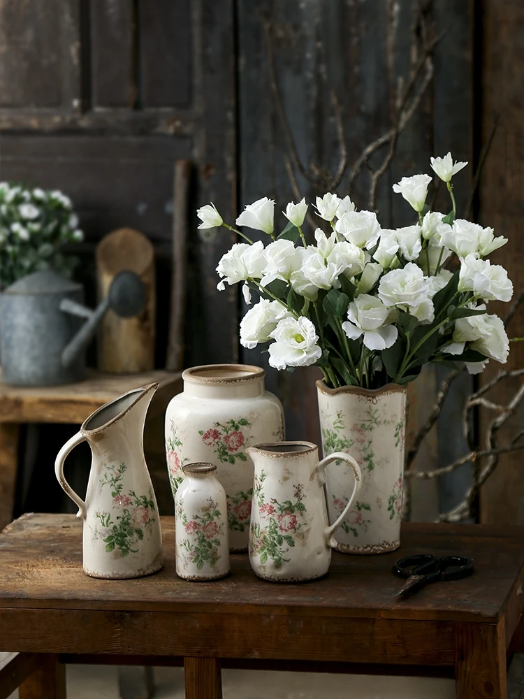 

Nordic pastoral style ceramic vase creative retro old home gardening ornaments dining table dried flowers hydroponic utensils