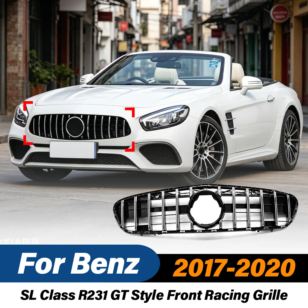 For Mercedes Benz SL Class R231 2017 2018 2019 2020 GT Style Front Racing Grille Vertical Slat Radiator Grill Tuning Body Kit