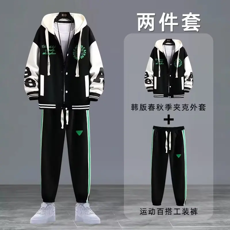 Hooded Jacket Pants Set Men Cotton Korean Harajuku Baseball Jersey Trousers 2 Piece Set Fashion High Quality Men's Clothing New view 5