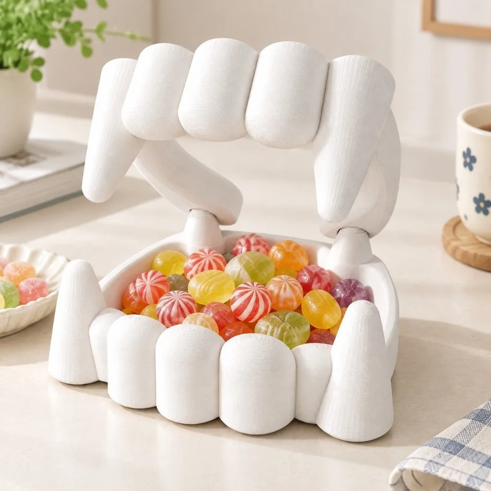 3D Printing Halloween Bowl Spooky Table Ornaments Festival Storage Bowl Jewelry Holder Funny Ghost Teeth Candy Bowl Party