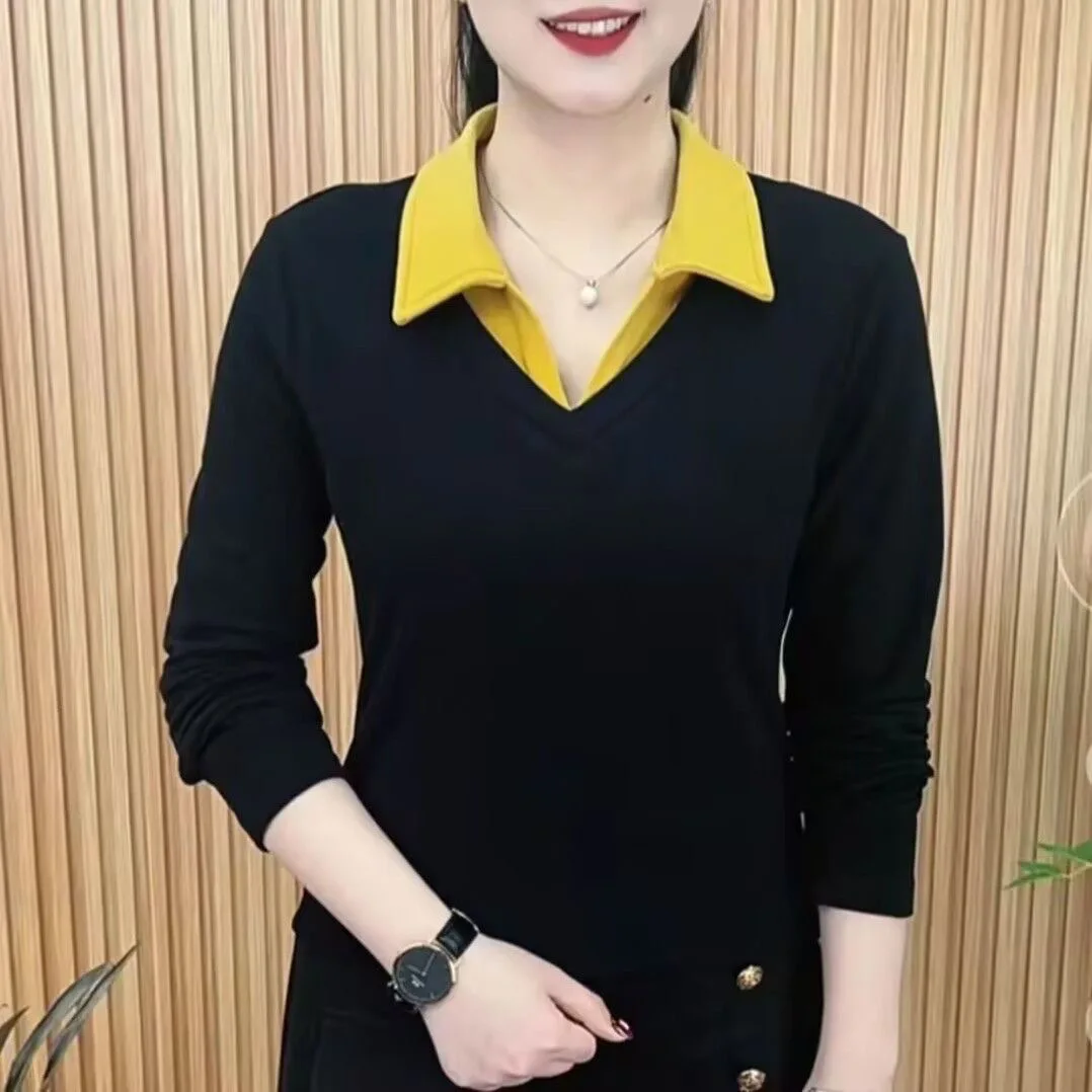 Fashionable Casual Style Color Block Hoodie Women's Spring 2025 Turn-down Collar Long Sleeve Loose Fit Top Mommy's Wardrobe