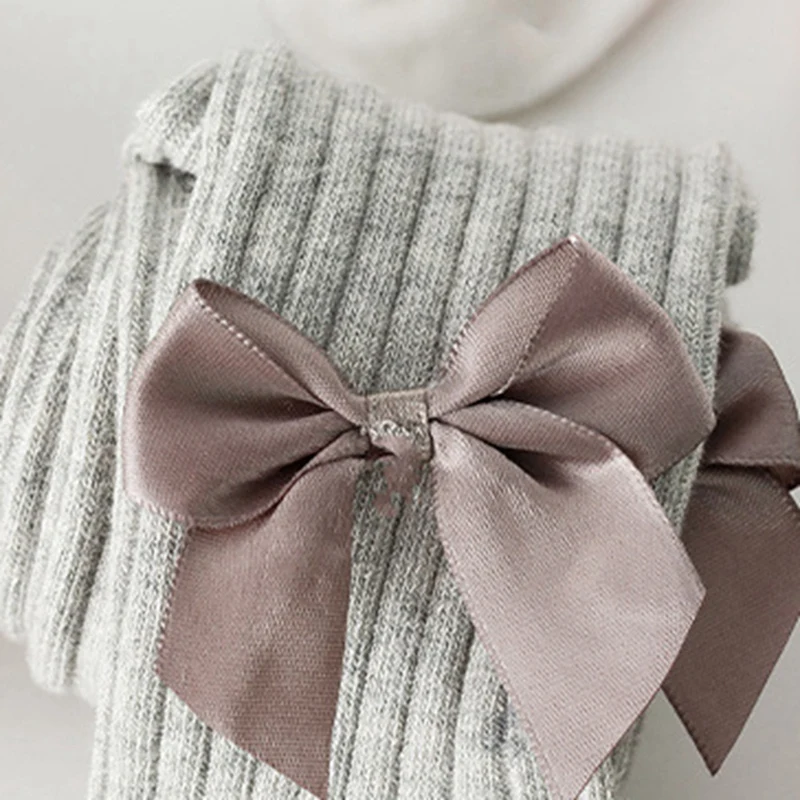 Leggings per bambini collant fiocco lavorato a maglia striscia di colore solido Leggings attillati bambino bambino ragazze primavera autunno pantaloni pantaloni