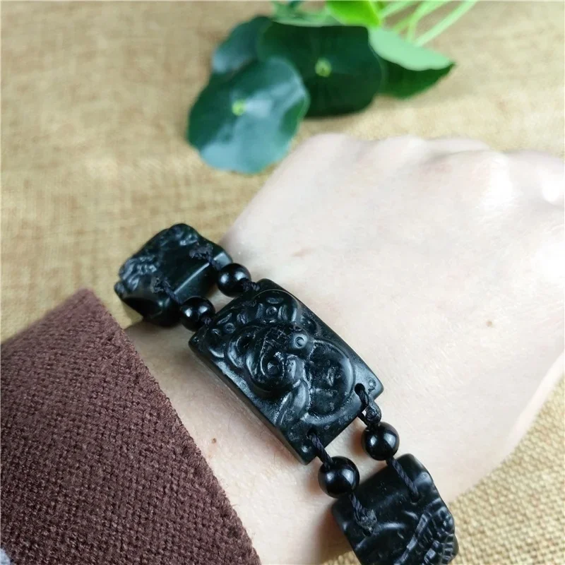 Fashion Chinses Natural Black Green Jadeite Jade Manual Sculpture Adjustable Scorpion Centipede Spider Toad  Bracelet