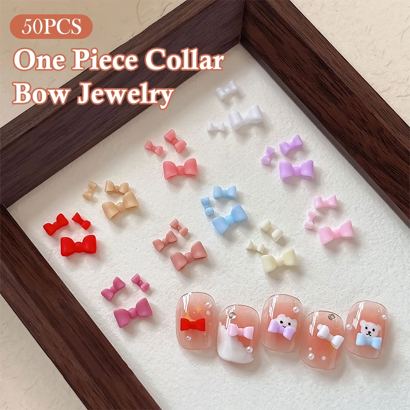 

50PCS Minimalist Mini Ties Resin Nail Charms 3D Solid Color Sweet Bowknots Nail Art Decorations For DIY Hairpin Nail Designs DIY