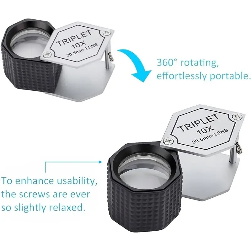 AB46-10X Triplet Jewelers Loupe Pocket Loupe Magnifier With 20.5Mm Triplet Lens Metal Foldable Loupe Magnifying Glass