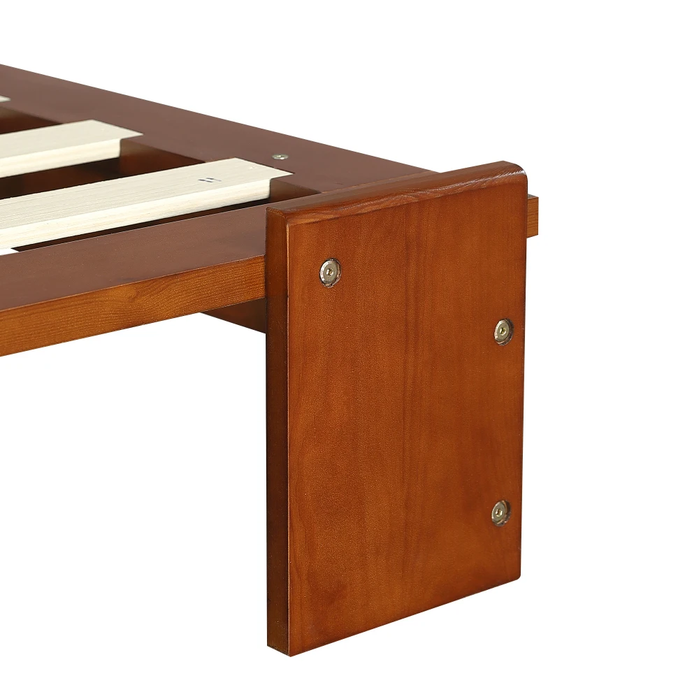 PINGGO Dunkelbraunes Polsterbett Einzelbett 90x200cm Samt-Kopfteil Stabiler Lattenrost Verbreiterte Beine Ohne Matratze – Detail 24