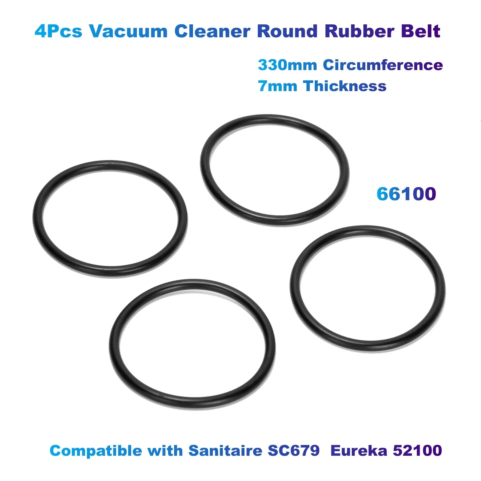 4Pcs Vacuum Cleaner Round Rubber Belt (330mm Circumference, 7mm Thickness) 66100 Compatible with Sanitaire SC679  Eureka 52100