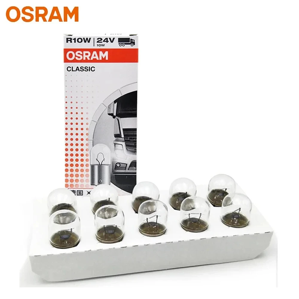 OSRAM 5637 R10W BA15s Original Position Lamps 24V 10W 125Lm Truck Standard Parking Light Turn Signal Bulbs Yellow Halogen(10PCS)