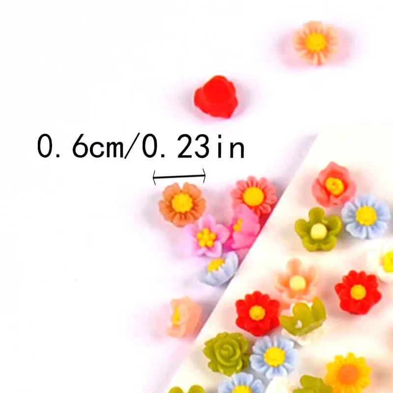 100PCs 6mm Mixed Mini Flatback Resin Flower Cabochons Embellishments Scrapbooking Craft DIY Nail Decoration