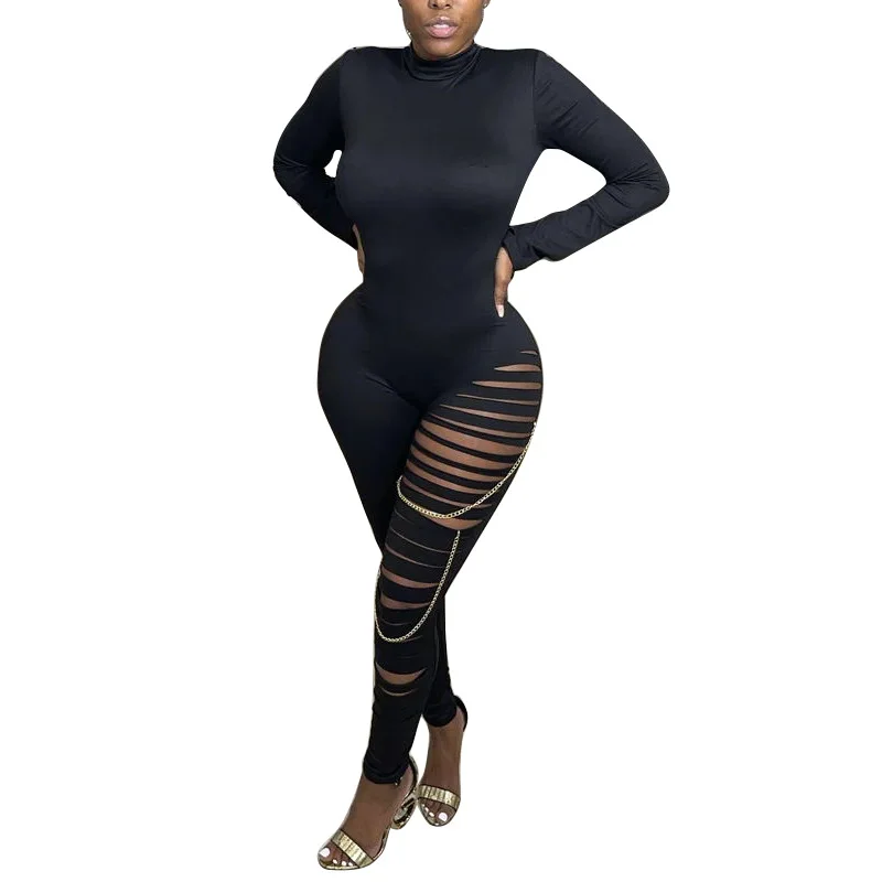 

New Perforated Jumpsuit Milk Silk Sexy Tight Nightclub Pants In Large Size K9813 Refund when out of stock