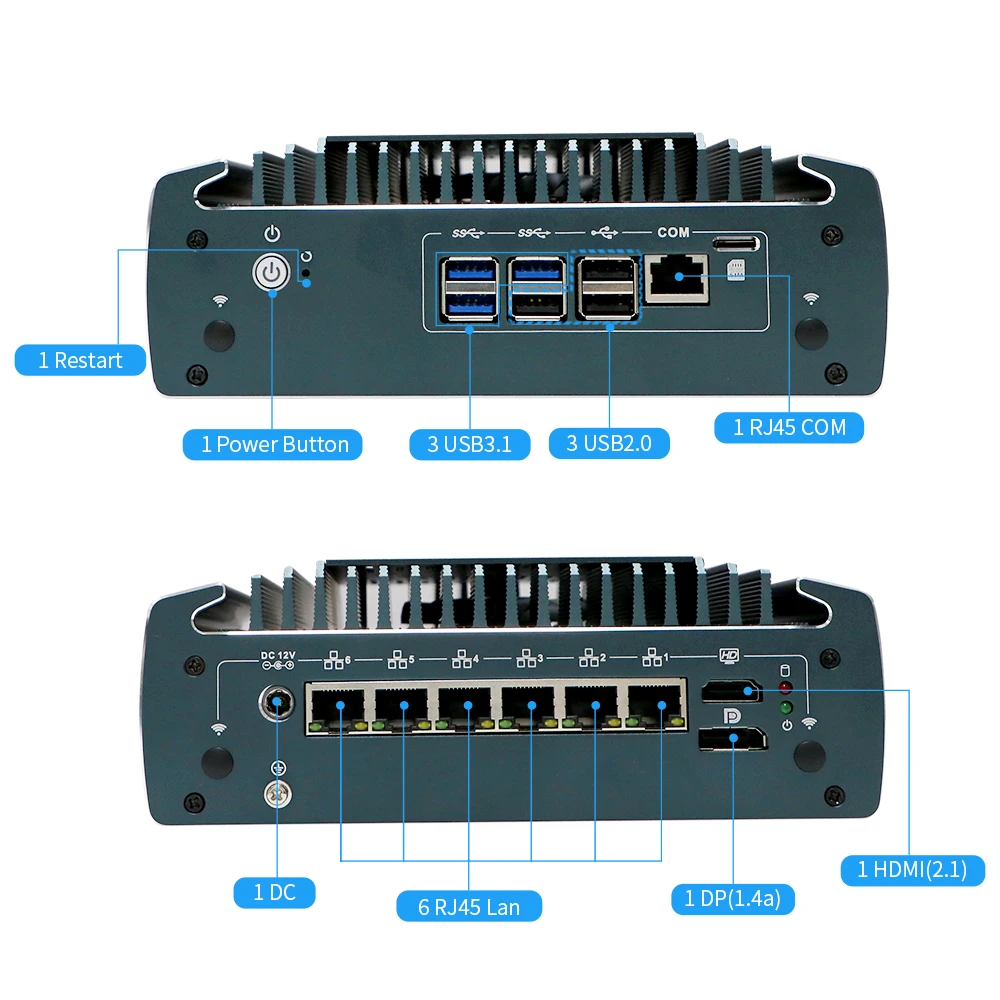 ファン付きミニファイアウォールPC, Intel Core i5,1235u,i7,1255u,6x2.5g,LAN,nvme,12世代