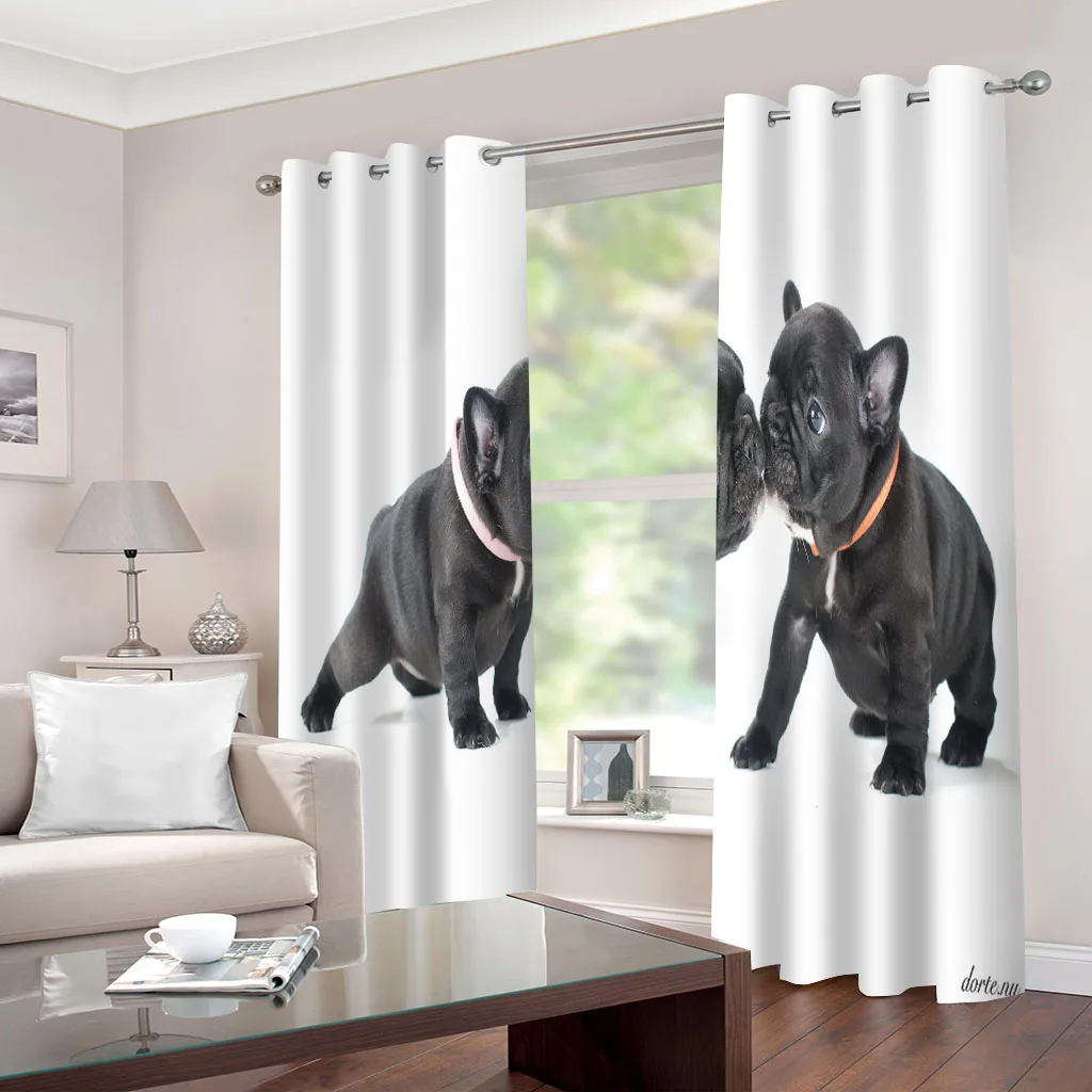 HUANZHUANG Curtains For Window Black Animal Puppy D Modern  Pieces Decorative Thin Window Curtain For Living Room Bedroom