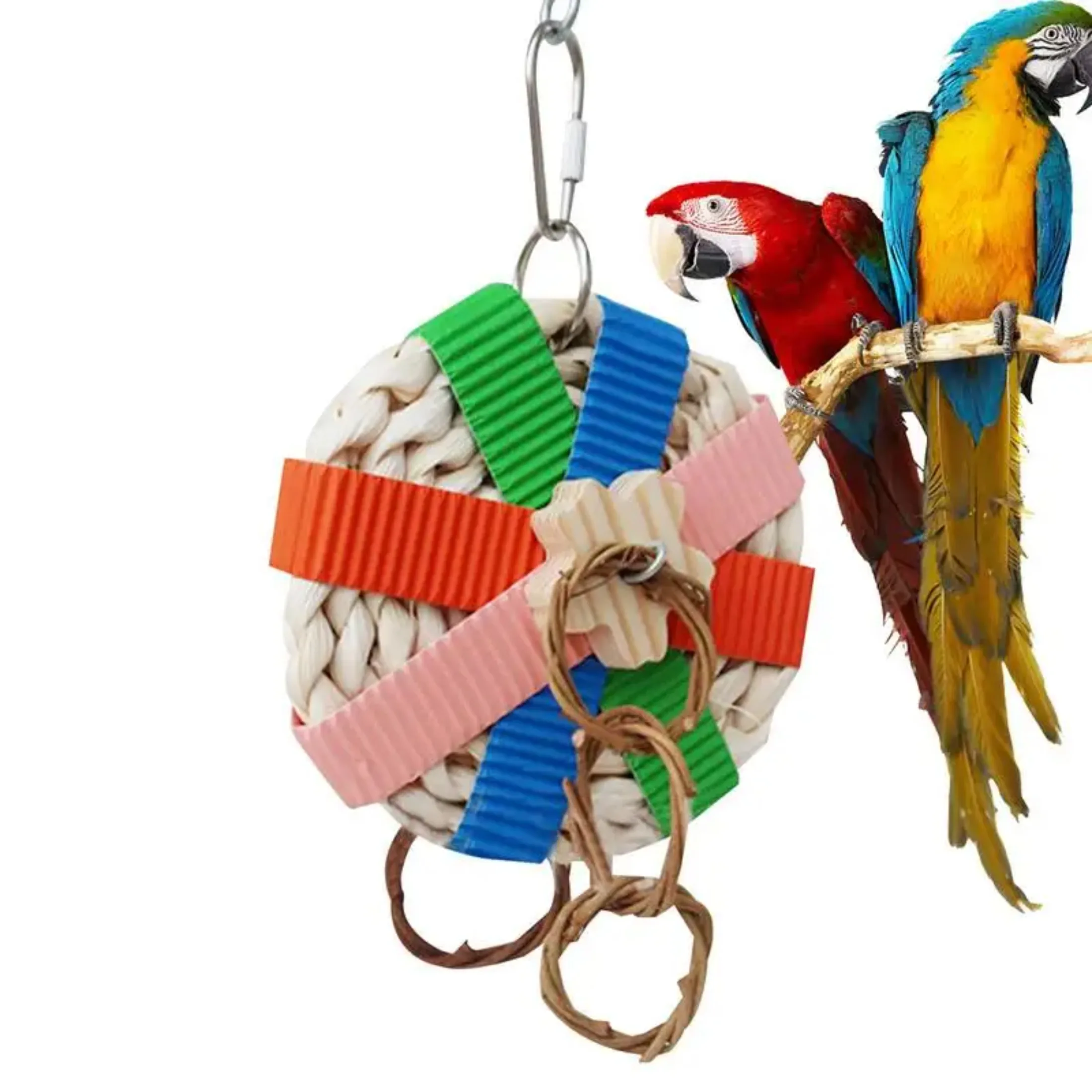 Parrot Chew Toys Cockatiel Toy Bird Chew Toys With Metal Hook Colorful Foraging ToysFor Parakeets Straw Shredding Toys Garden