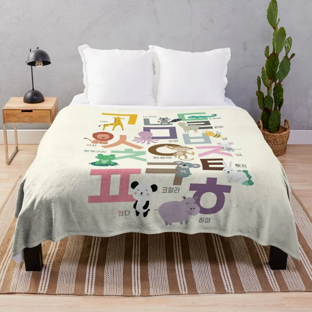 korean alphabet, learning hangul, handdrawn animal illustrations Throw Blanket Thin Warm Blankets For Baby Blankets