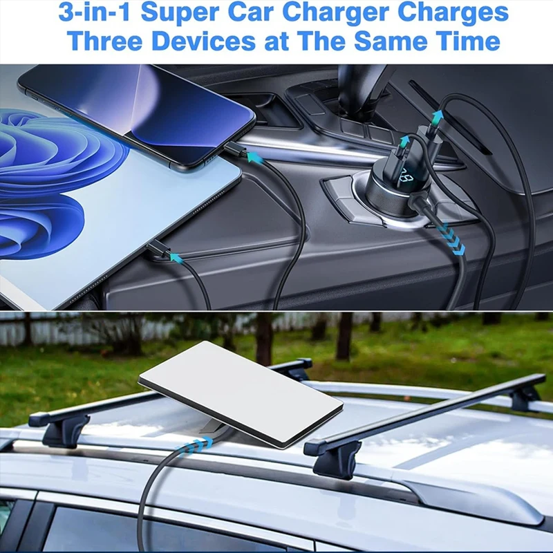 3-In-1 ل Starlink Mini DC كابل الطاقة 65 واط شاحن سريع نوع C مقبس USB ولاعة السجائر مع شاشة LED الفولتميتر