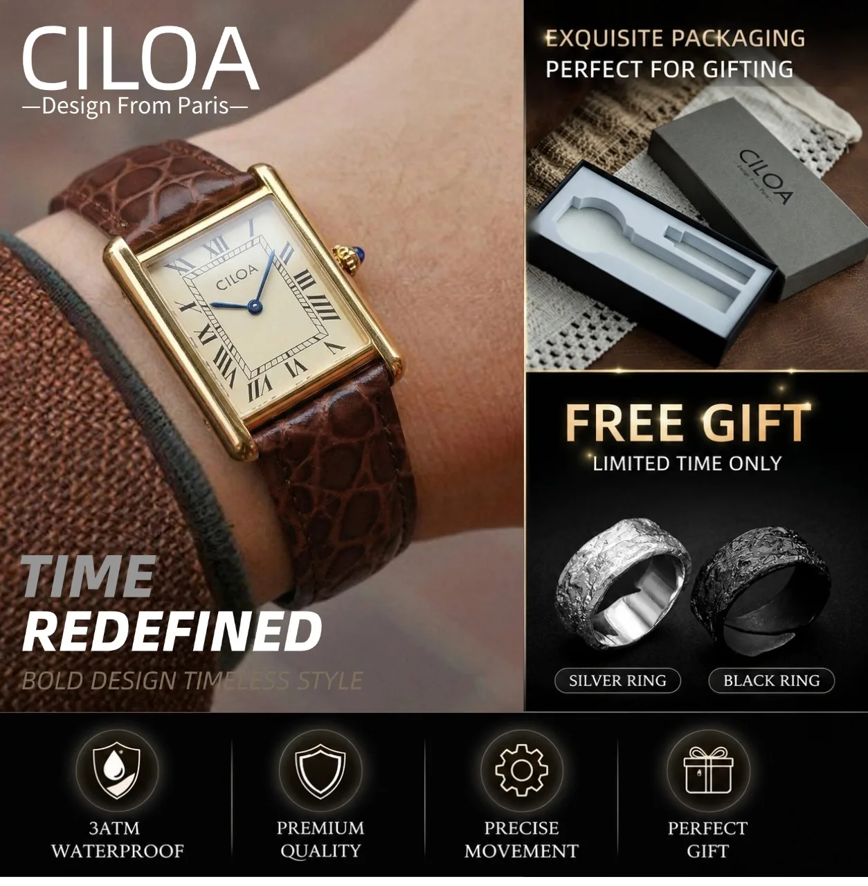 CILOA Men's Retro Roman Numeral Quartz Wristwatch, Business Casual Versatile Watch