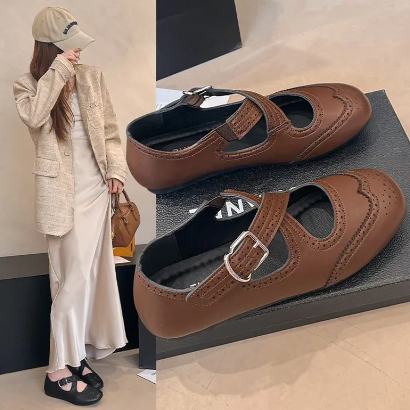 

New Woman Princess Leather Shoes Black School Versatile Female Uniform Flat Shoes Fashion Mujer Embroidered Performance Shoes