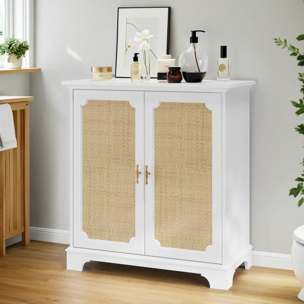 Aparador, bufete, vitrina para vinos con puertas decorativas de ratán, mesa consola, mueble decorativo para pasillo, entrada y sala de estar