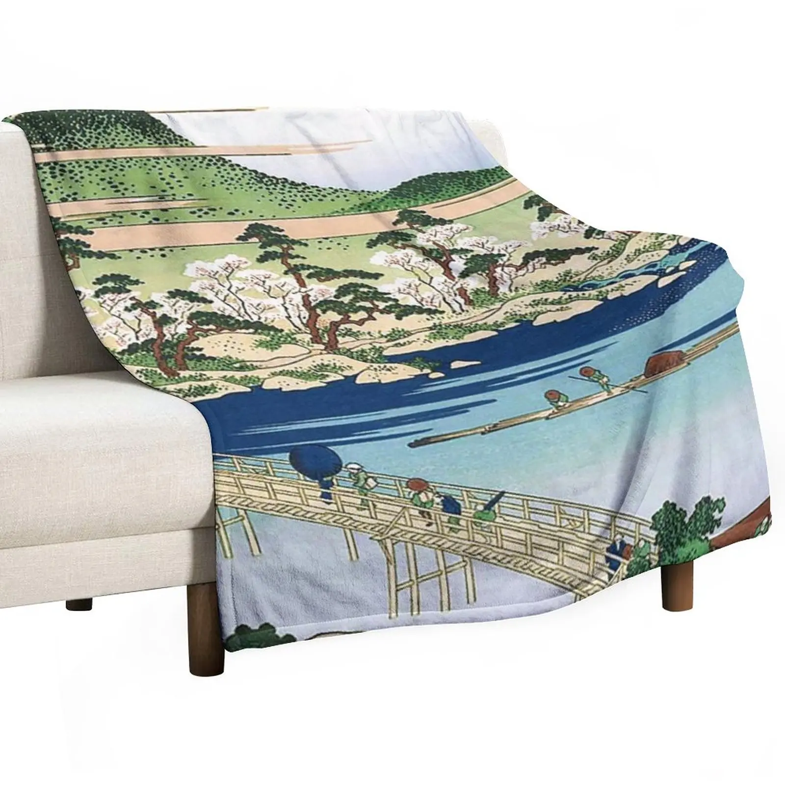 

Togetsu Bridge at Arashiyama in Yamashiro Province by Katsushika Hokusai Throw Blanket Soft Big Blanket Moving Blanket