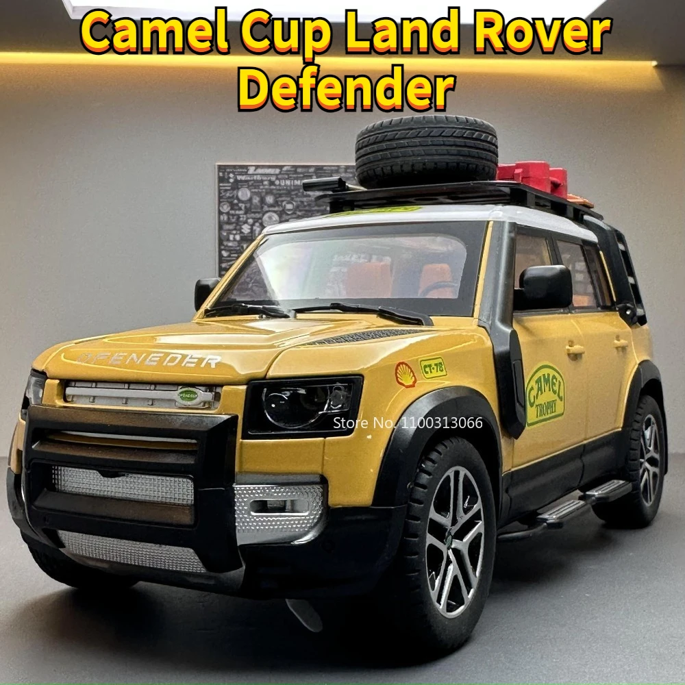 1:22 Camel Cup Land Rover Defender Car Model Toys Alloy Diecasts Metal Body Vehicle with Light Sound Off Road Car for Child Gift