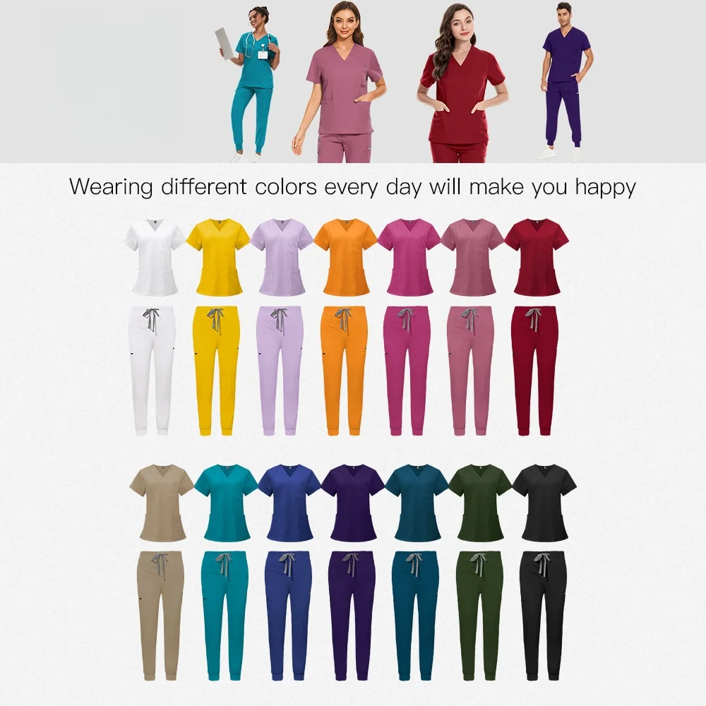 半袖 V ネックトップス + ジョガーパンツセットスクラブ制服スーツ看護制服女性マルチカラーペットドクタースクラブ医療作業服