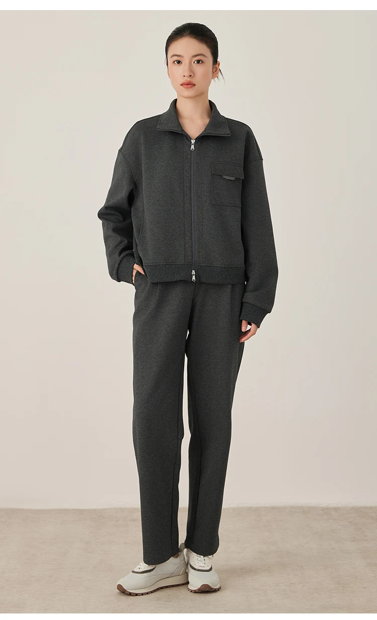 KW7523330 Damen Premium Reißverschluss-Trainingsjacke Langarm-Mischgewebe Herbstmode mit Vordertasche und Akzentbesatz – Detail 11
