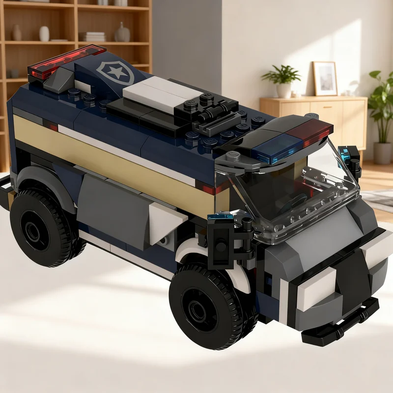 186個のパーツで組み立てる、moc（マイクロスケールモデル）の都市警察の装甲バンモデル。クリスマスプレゼントや誕生日プレゼントに最適。組み立て式ブロックで、創造性を刺激するおもちゃ。