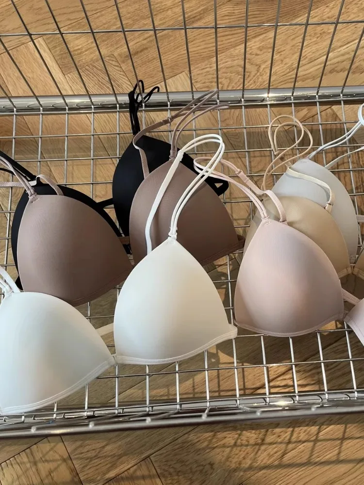 Wireless Summer Bra French Style, Front Closure Thin Straps for Sml Bust Seamless Triangle Cup Beautiful Back No Show Comfort AB