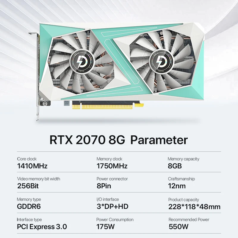 PELADN Card Đồ Họa RTX2070 8GB GDDR6 256Bit Chơi Game Thẻ Hình GeForce RTX 2070 8G 3DP + HD Khe Cắm máy Tính Để Bàn PC GPU