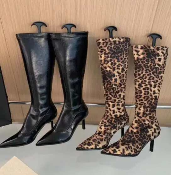 

Women's Leopard Print Fashion Boots Sexy Shoes High Heels Autumn Over The Knee Boots Pu Leather Cowboy Knight Boots Cosplay