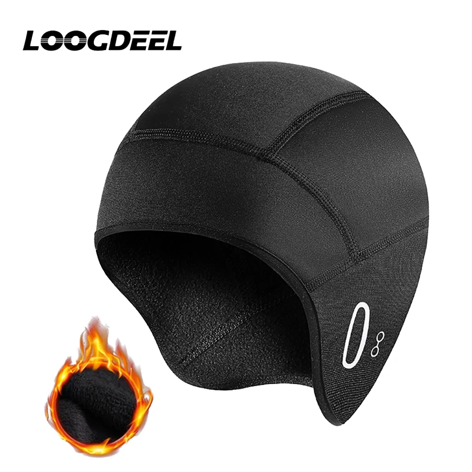 LOOGDEEL Warme Mütze MTB Helm Liner Fleece Schädel Hut Thermo Männer Laufen Skifahren Brillen Loch Winddichte Kopfbedeckung Winter Radfahren