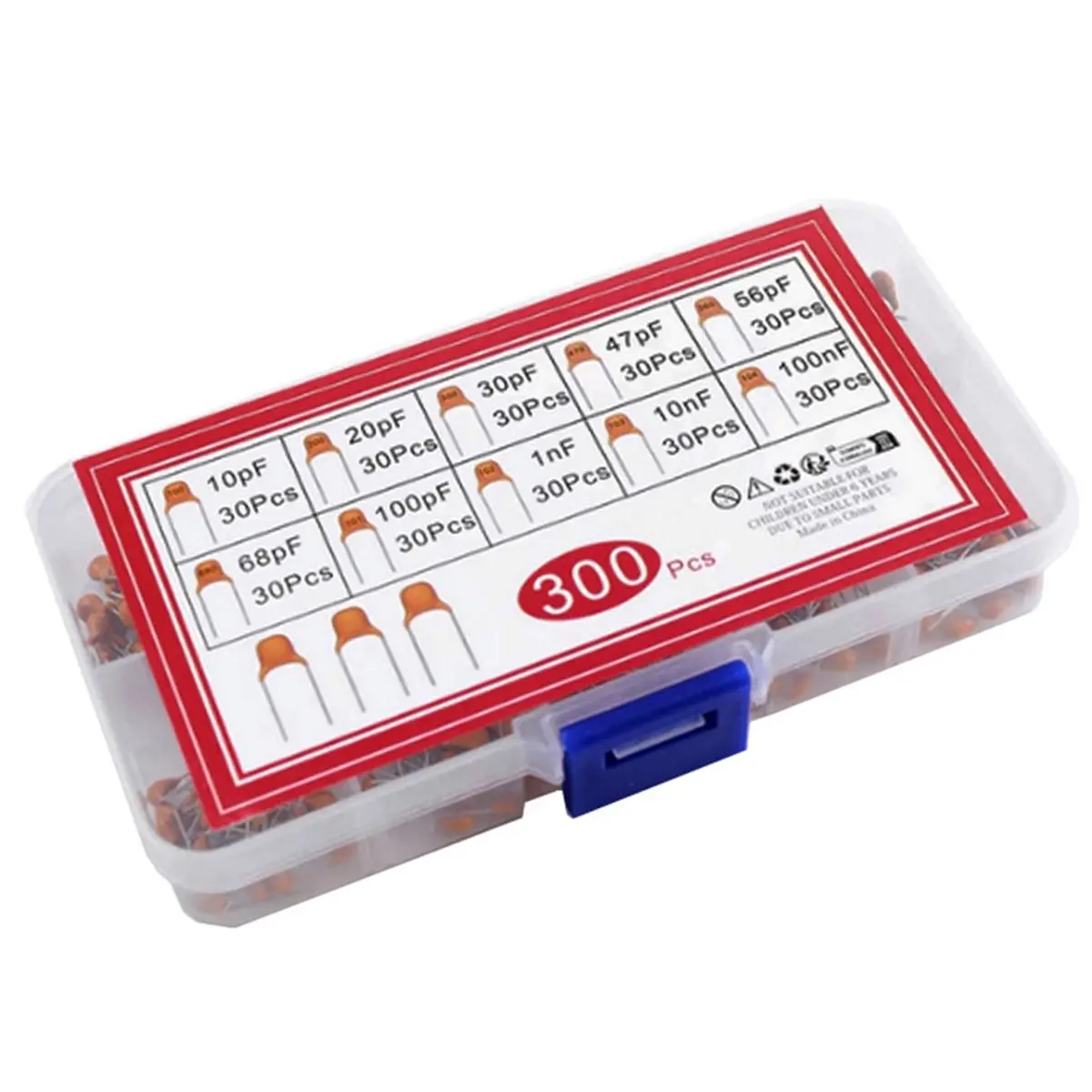 A86G 300pcs 10kinds of Monolithic Capacitors(10pF-100nF) Direct Insertion Non-Polarised 50V Ceramic Capacitor Component Set