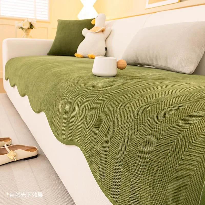 Irregular Twill Sofa Cushion for Four Seasons Solid Chenille Wear-Resistant Couch Covers Comfort Non-Slip Towel for Home Office