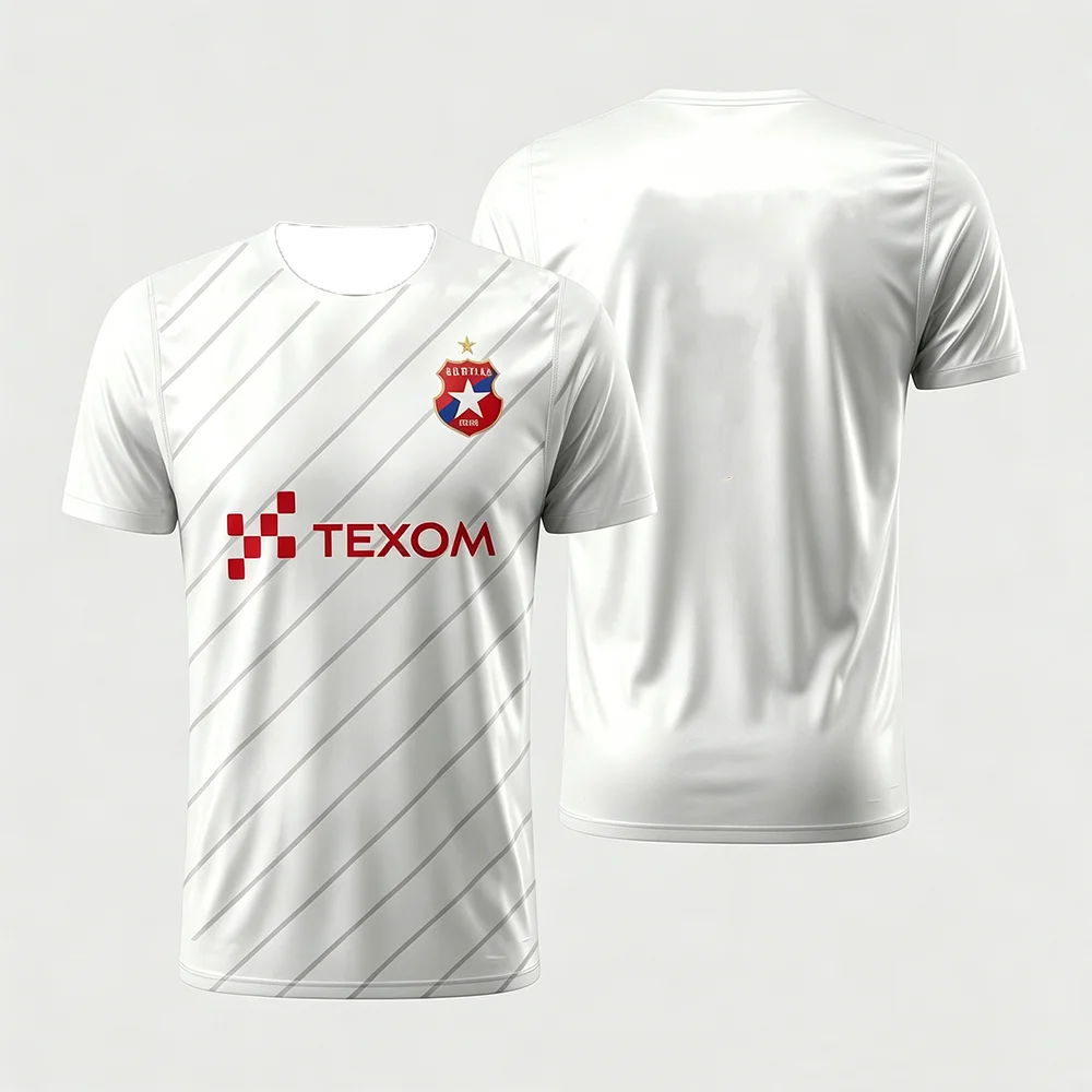 Unisex Wisła Kraków Team Kurzarm-Sport-T-Shirt Atmungsaktiv Schnelltrocknend Neues Modell für Fans der Polnischen Liga und Kinder