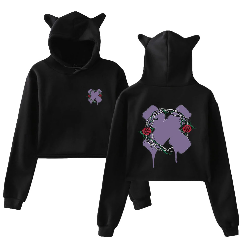 

Sam and Colby XPLR Thorn Pullover Cat Ears Hoodie Long Sleeve Cropped Top Streetwear XPLR Holiday 2023 Merch Women's Clothes