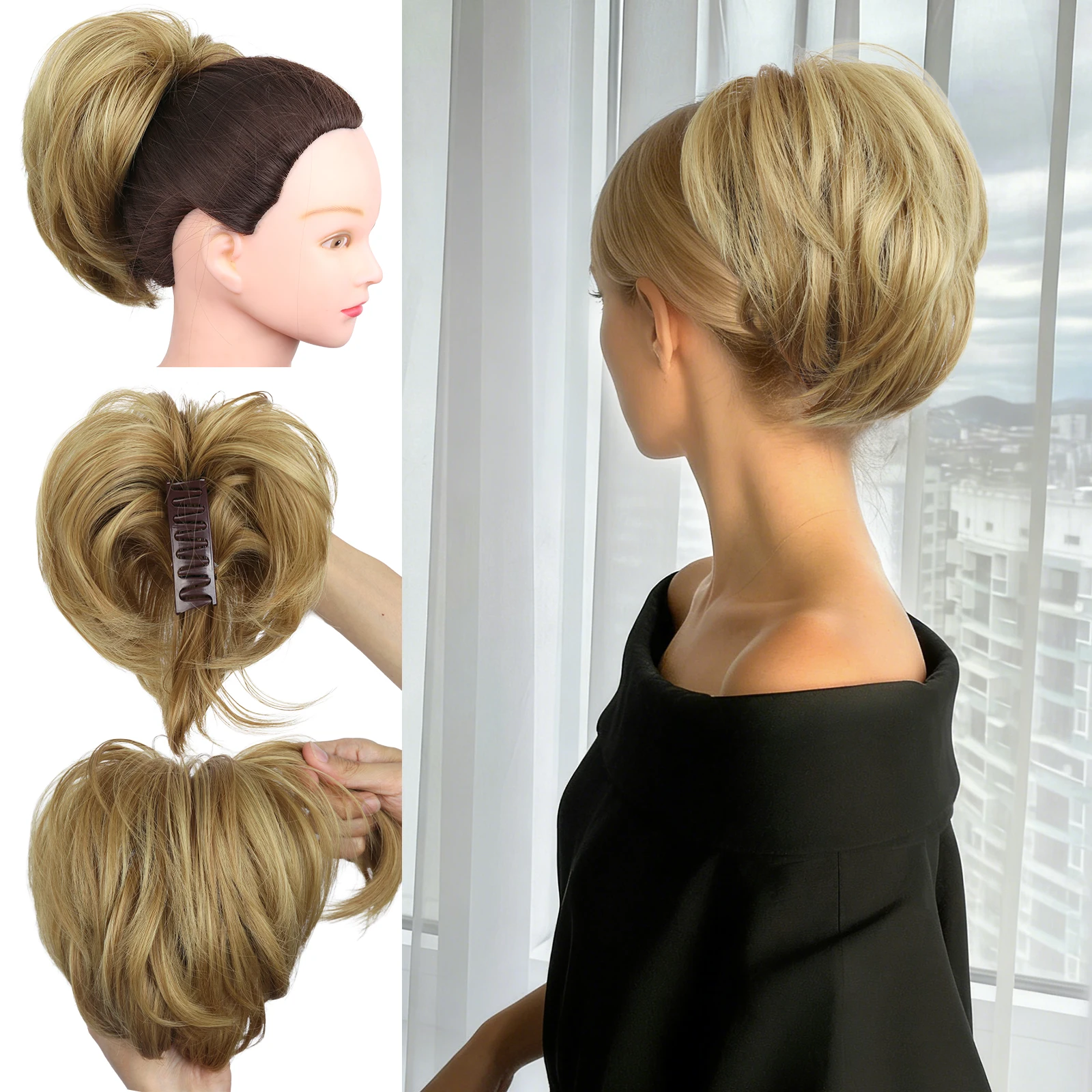 10Inch Synthetic Claw Clip In Ponytail Extensions Diy Adjustable Style Short Straight Claw Ponytail Hair Bun Heat-Resistant