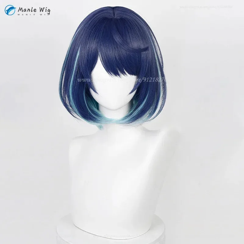 

2025 аниме 34 см короткий Akane Kurokawa косплей темно-синий градиент костюм парики термостойкий парик из синтетических волос